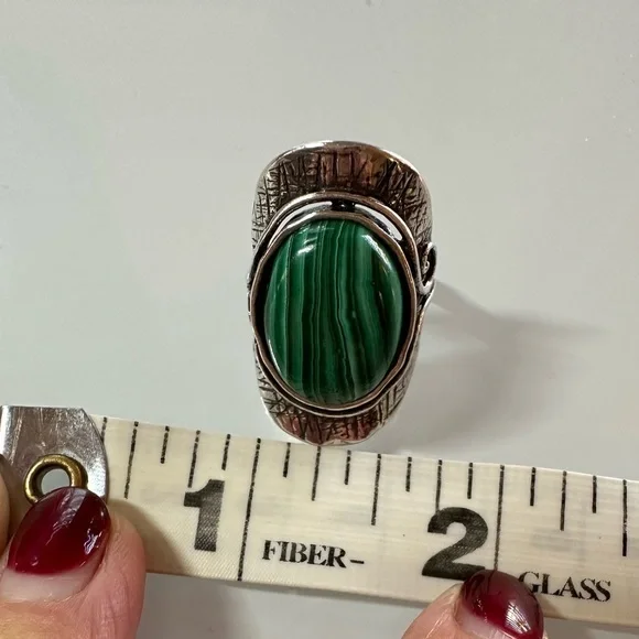 Passage Israel Signed 925 Sterling Silver Malachite Boho Statement Ring Size 6 - Picture 4 of 7